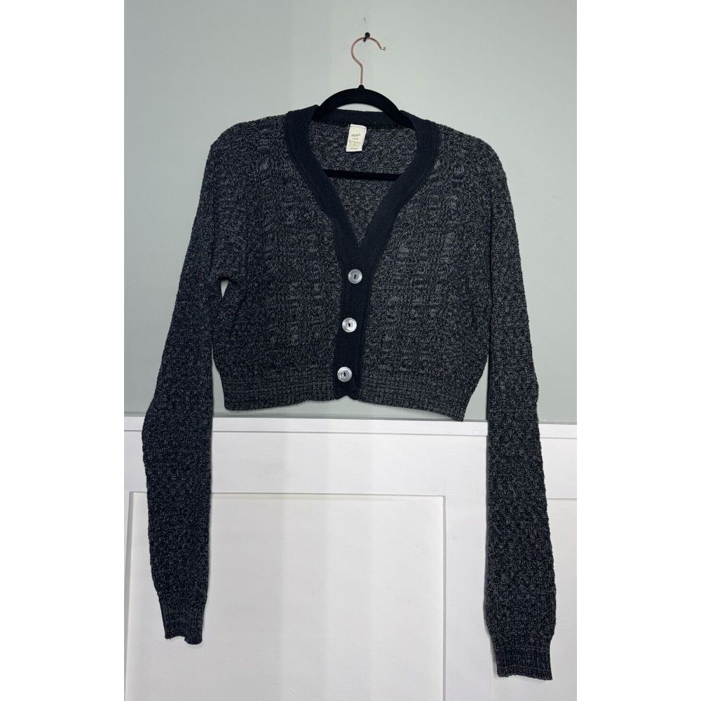 Green 3 Cardigan Cropped button up sweater womens sz‎ large made in USA
